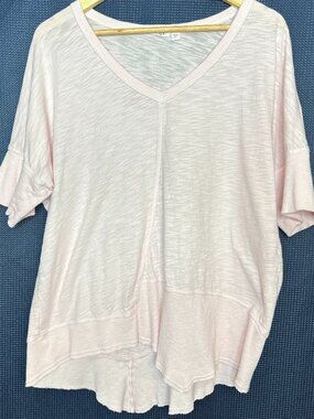 Wilt Twisted Seam Asymmetric Slub Cotton Pink Top, Large Lagenlook Coquette Boho